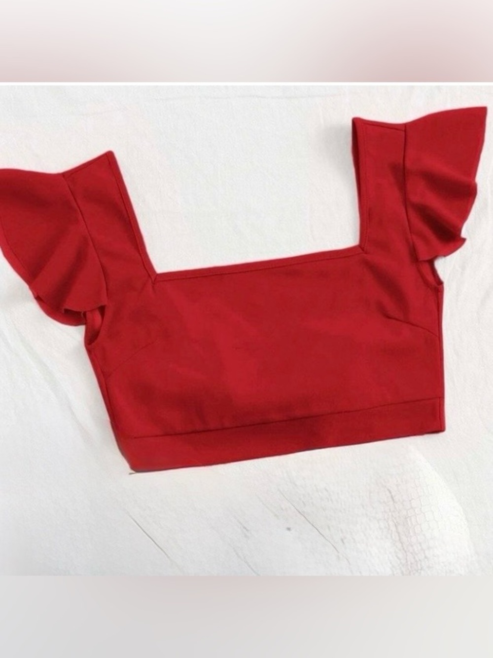 Red Flutter Short Sleeve Open Back Tie Crop Top Sz Small